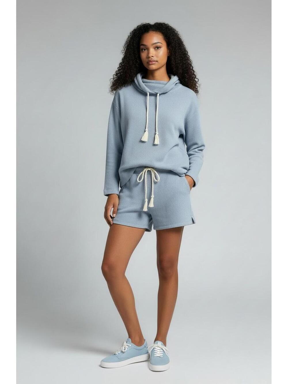 NWT Talbots Blue Sky Heather Beach Terry Hoodie & Shorts Set, Size PETITE